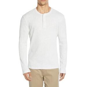 VINCE Men Lt Gray Double-Knit Long Sleeve Cotton Waffle Knit Henley Shirt Top XL
